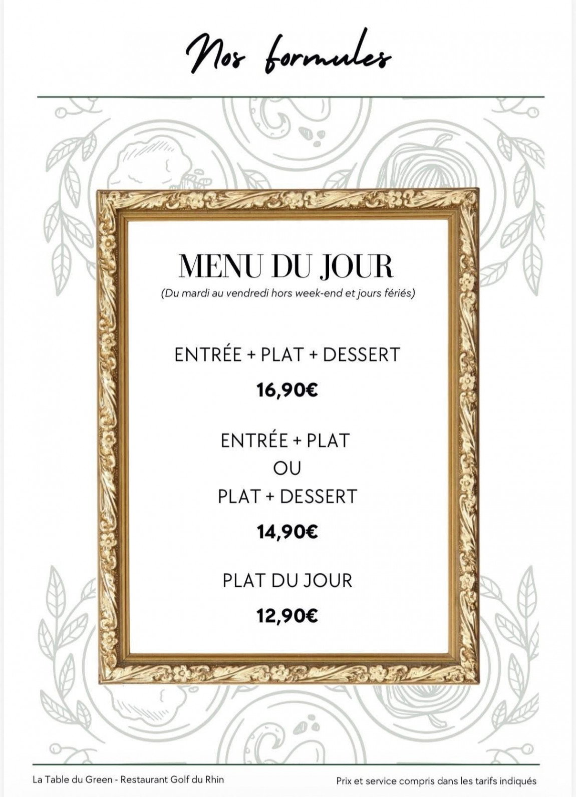 Nos formules du jour